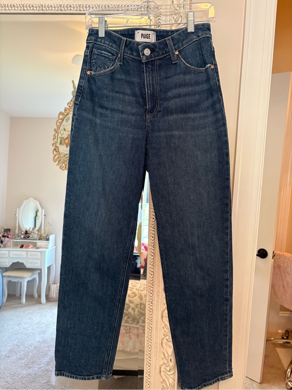 PAIGE Dark Wash Mid Rise Straight Jeans